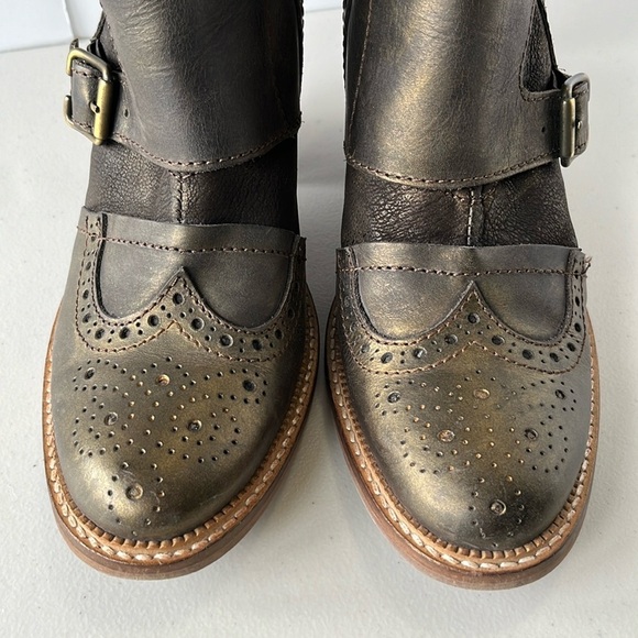 Dkode Heeled Ankle Booties Leather Cowboy Western Metallic Bronze Brown - Picture 10 of 17